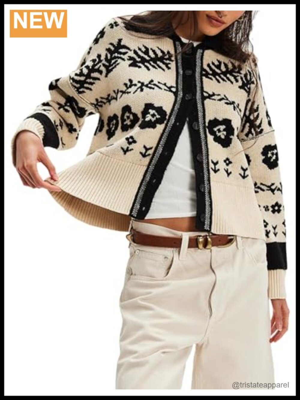 Floral Button Down Cardigan Long Sleeve Knit Sweater